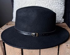 Chapeau Noir 100% Laine-Fabriqué en Italie -Taille 56, M