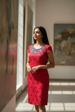 Robe rouge à encolure dentelle T 42