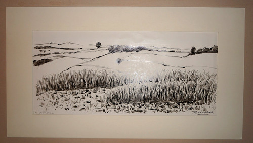 Dessin encre paysage - paysage, ile