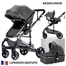 Poussette 3 en 1 Bébé Combinée Siège-Auto Nacelle Réversible Réglable.Gris