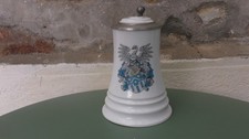Chope à bière ancienne allemande en porcelaine avec couvercle étain