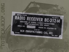 label plaque plaquette  poste radio  SIGNAL CORPS BC 312M .  jeep willys  us ww2