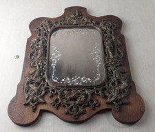 Rare ancien tableau / miroir vénitien, bois + bronze, décor chasse, 18 19 ème