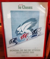 LA CLUSAZ AFFICHE ORIGINALE MONDIAL SKI DE VITESSE 1988