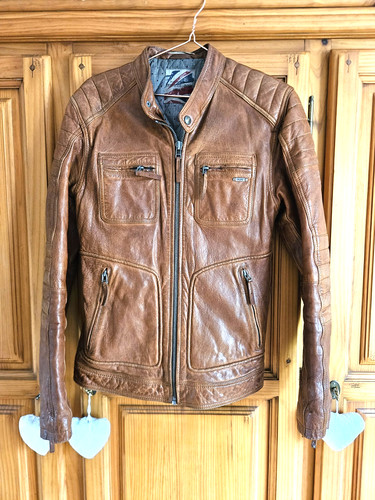 Blouson moto cuir cognac m - moto,