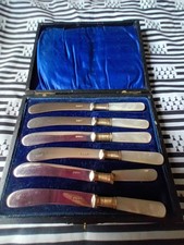 6 couteaux à dessert métal EPNS manche en nacre années 1920/1940