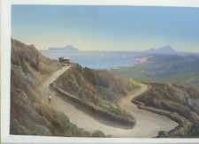 Gouache Napolitaine depuis les  remparts du Vésuve fin XIX debut xxe