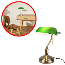 Lampe Banquier Verte Vintage Abat-Jour Opaline Laiton Chaînette E27