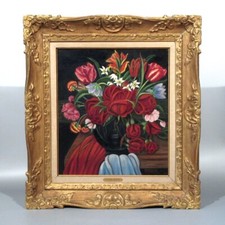 Germaine Michelet, Vintage French Oil Painting, Bouquet of Flowers, Signed, 1970