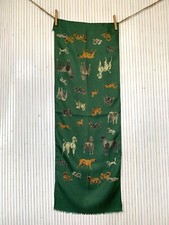 Foulard écharpe en Soie Vintage vert à motif Chiens Cadeau pour Femme FO710