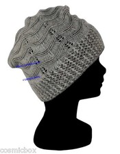 BONNET angora femme hiver gris et noir TAILLE UNIQUE chaud women black grey hat