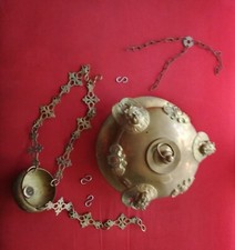Ancien lustre d'église, suspension d'église en cuivre, XIXème, parfait état