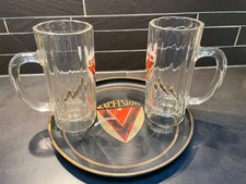 Lot ancien plateau + 2 bock choppe verre bière Pub EXCELSIOR Lille vintage