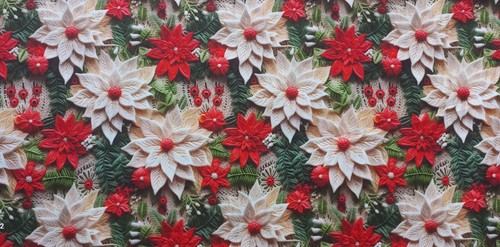 Coupon tissu noël - de, fleurs