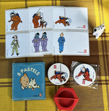 TINTIN / Hergé  LOT 6 objets promotionnels LU Boite de pastels / Gommes / Milou