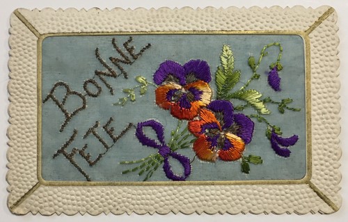 Carte postale ancienne brodée - postale,