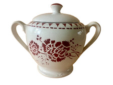 Sucrier ancien Digoin Sarreguemines ELISE  faïence vintage - fleurs rouges