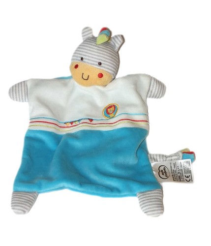 Doudou plat zèbre gris - zèbre, bleu