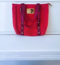 LOUIS VUITTON - SAC CABAS ANTIGUA MM - TOILE ROUGE / VIOLET - TBE