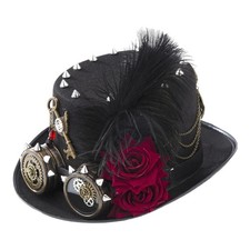 Chapeau haut steampunk homme femme avec chaîne accessoires de costume avec lunettes gothique