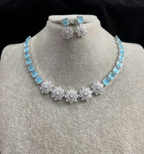 Indien Bollywood Mariage Plaqué Argent Bijoux Zircone Collier Set Femme EW03