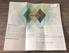 RARE PAPIER DE GARANTIE ROLEX