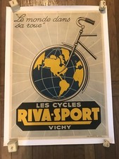 affiche  ancienne vintage originale vélo cycles riva- sport vichy
