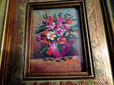 bouquet peinture sur cuivre cadre en bois doré (1)