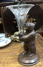 ancienne tulipiere vase cornet ours en bois foret noire epok 1920