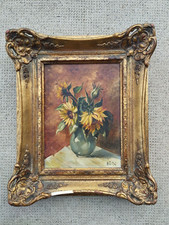 Tableau peinture huile sur panneau tournesol signé SU 92