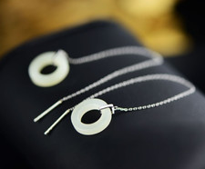 Boucles d'Oreilles en Argent 925 avec Pierre de Jade Blanc Naturel