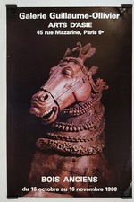 Bois anciens arts d'Asie 1980 Affiche Originale Exposition Sculpture