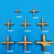 2x Laiton 4 Voies Tuyau Raccord Croix Barbed Séparateur Connecteur Eau Tuyau Gaz