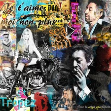 Tableau Pop Art Street Gainsbourg/ Brigitte Bardot  30x30cm Signé A ROSEN 