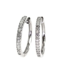 Boucles d'oreilles diamant taille princesse K18WG cerceau 0,50 ct -...