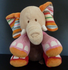 GC. DOUDOU PELUCHE HAPPY HORSE ELEPHANT 24cm rose orange rayé laine vert ET NEUF