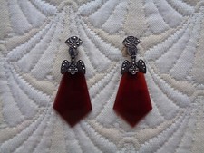 1920 - ARGENT 925, CORNALINE ET MARCASSITE - CLOUS D'OREILLES OISEAUX - BEAUX