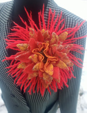Broche fleur feutre edelweiss.Décoration laine.Broche orange fait main pour f...