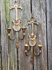 Vintage Brass Angel Cherub Candelabra Wall Sconce Candle Holders SET OF 2 ❤️J8