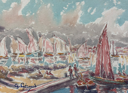 Ancienne aquarelle marine - aquarelle,