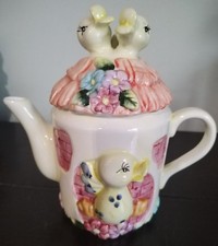 Théière Vintage Canetons Poussins Maisonnette 80s Kitsch Printemps - 2 Éclats