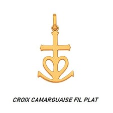 Dolly-Bijoux Pendentif CROIX CAMARGUAISE FIL PLAT 0.85Gr d'Or Massif 18K
