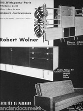 PUBLICITÉ 1957 ROBERT WOLNER MEUBLES CRÉÉ CHARROY GUARICHE MONPOIX PAULIN BUROV