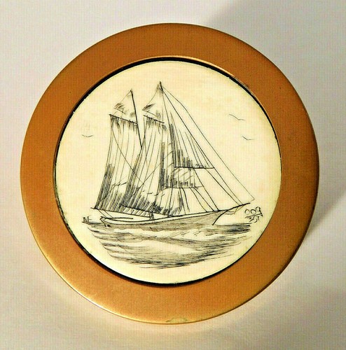 Vtg scrimshaw sailing ship - sailing,