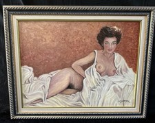 Tableau Huile Sur Toile Encadrée - Femme Nue - Signée