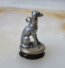 Beau sceau de châtelaine chien lévrier argent et vermeil matrice vierge en agate