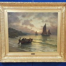 Georges Maroniez (1865-1933), Huile Sur Toile 71 X 90 Cm Les Pêcheurs D'Equihen.