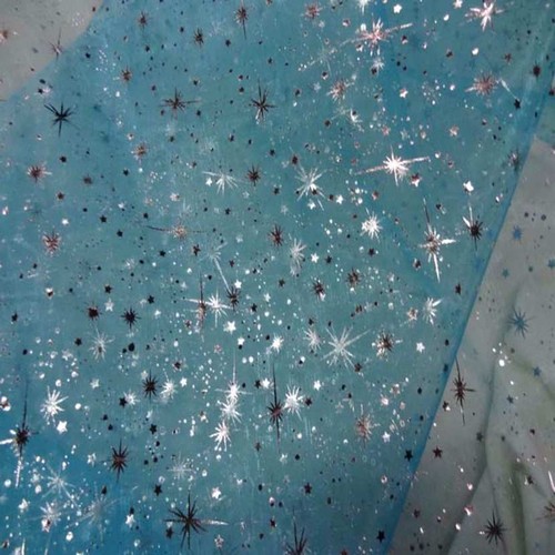 Tissu organza bleu imprimé