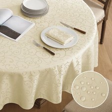 Nappe Beige Ronde 100 cm de Diamètre Jacquard Nappe Anti Tache Tissu LavableR...