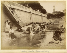 J. Kuhn. France, Nice, les lavandières Vintage albumen print. Tirage albuminé 